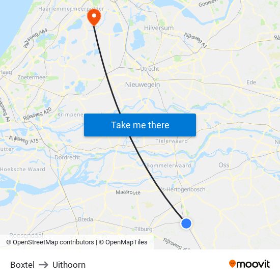 Boxtel to Uithoorn map