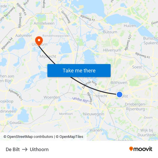 De Bilt to Uithoorn map