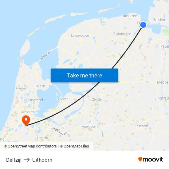 Delfzijl to Uithoorn map