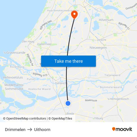 Drimmelen to Uithoorn map