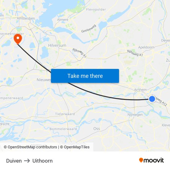 Duiven to Uithoorn map