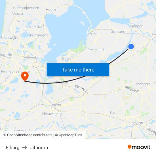Elburg to Uithoorn map