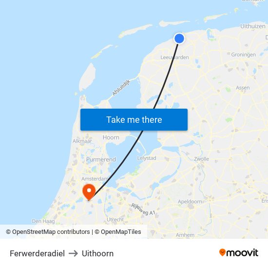 Ferwerderadiel to Uithoorn map