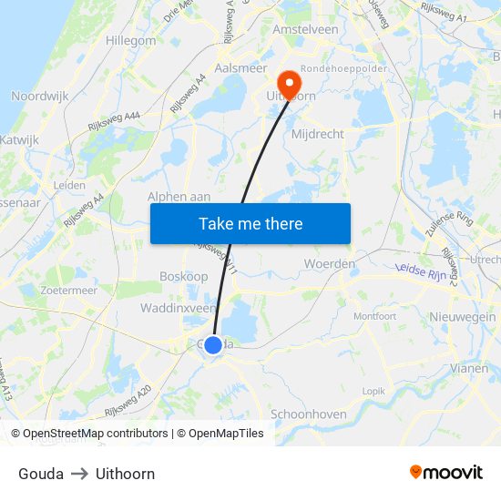 Gouda to Uithoorn map
