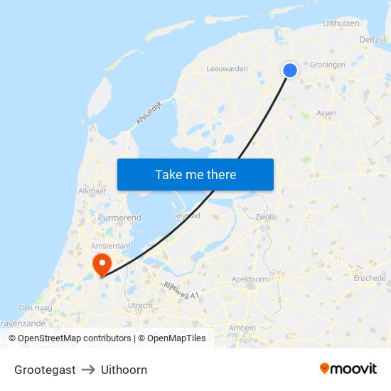 Grootegast to Uithoorn map