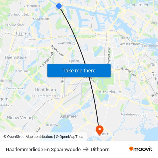 Haarlemmerliede En Spaarnwoude to Uithoorn map