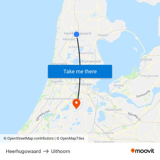 Heerhugowaard to Uithoorn map