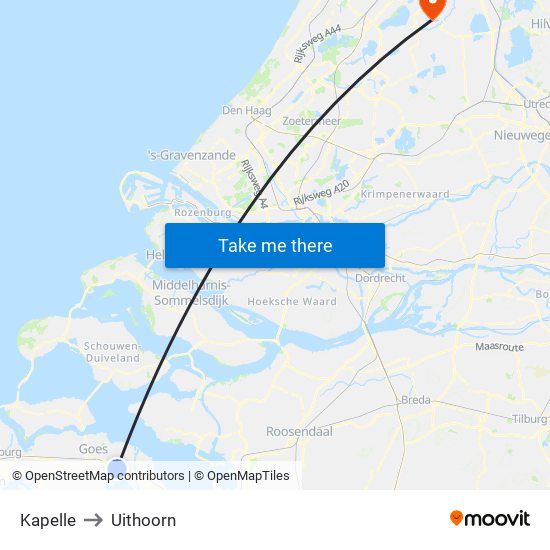 Kapelle to Uithoorn map