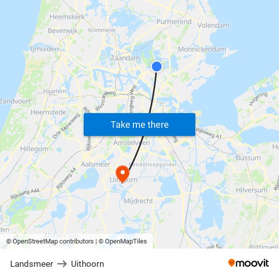 Landsmeer to Uithoorn map