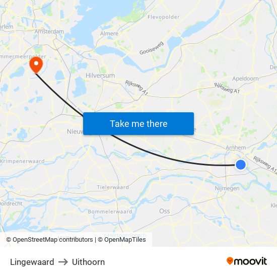 Lingewaard to Uithoorn map