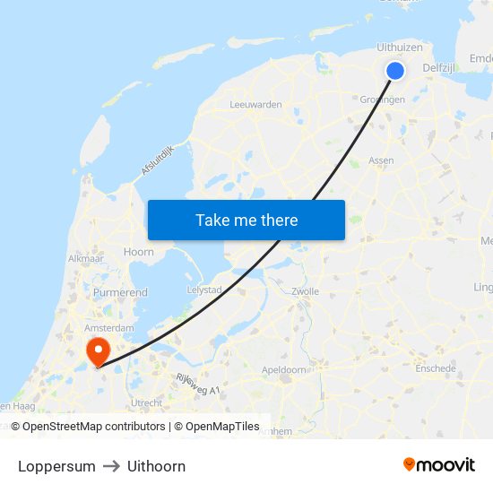 Loppersum to Uithoorn map