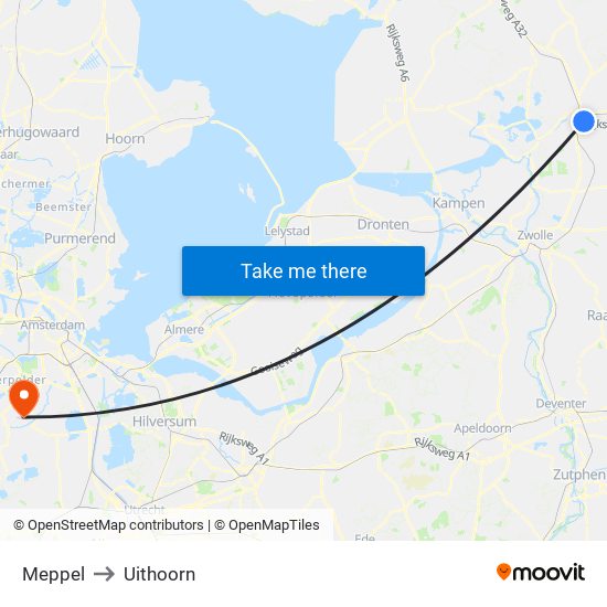 Meppel to Uithoorn map