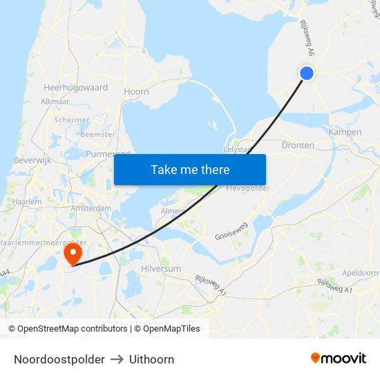 Noordoostpolder to Uithoorn map