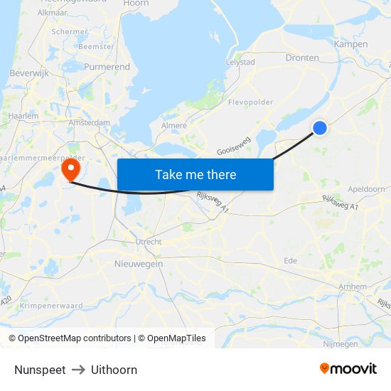 Nunspeet to Uithoorn map