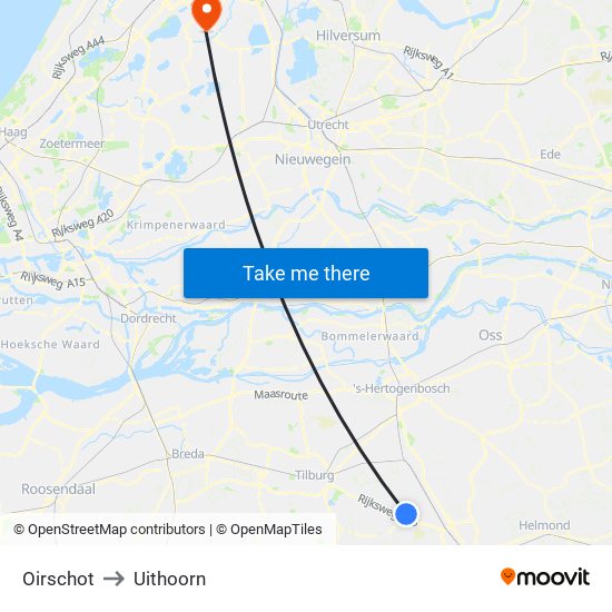 Oirschot to Uithoorn map