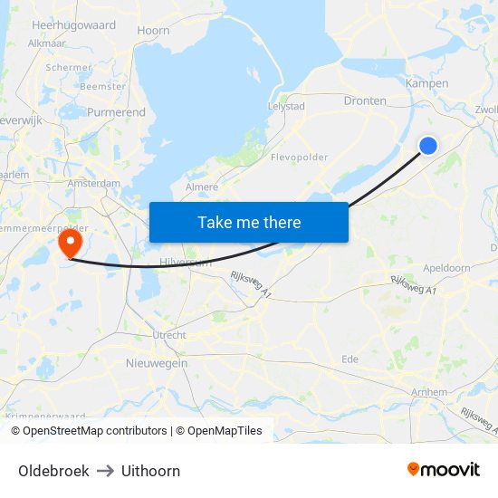 Oldebroek to Uithoorn map