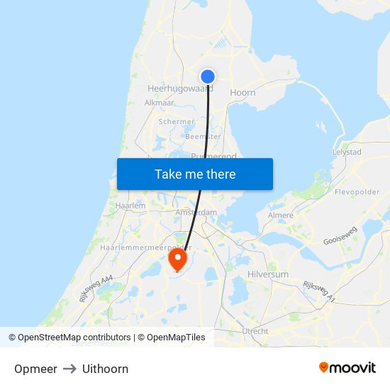 Opmeer to Uithoorn map