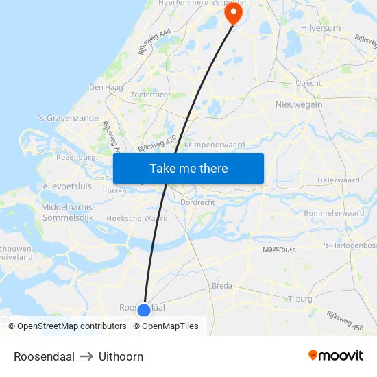 Roosendaal to Uithoorn map
