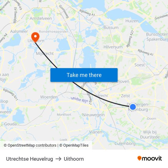 Utrechtse Heuvelrug to Uithoorn map