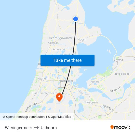 Wieringermeer to Uithoorn map