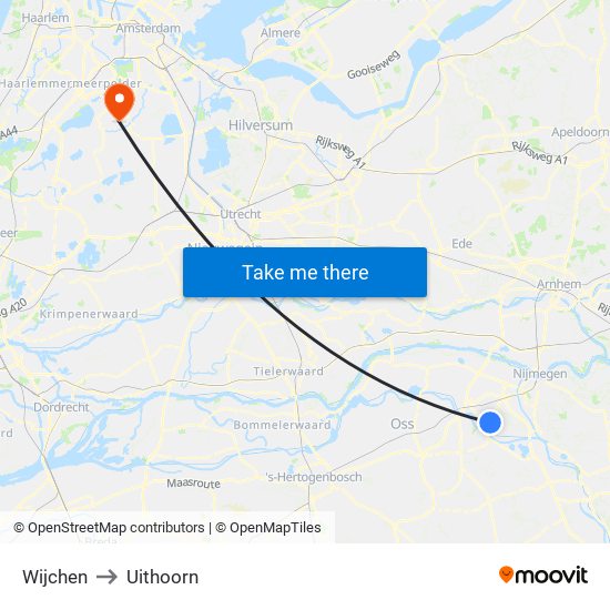 Wijchen to Uithoorn map