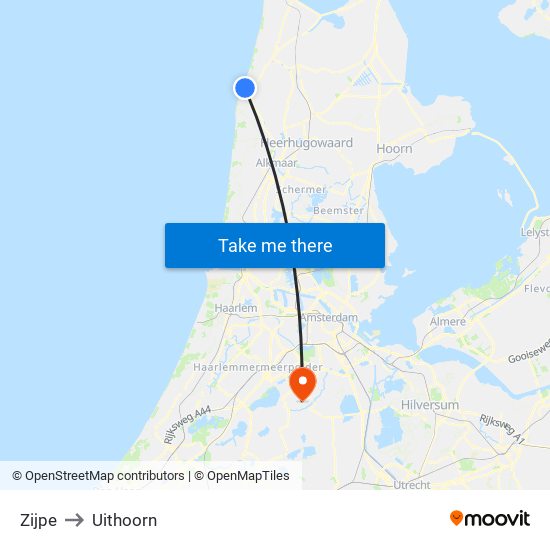 Zijpe to Uithoorn map