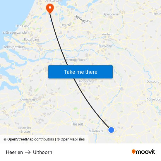 Heerlen to Uithoorn map