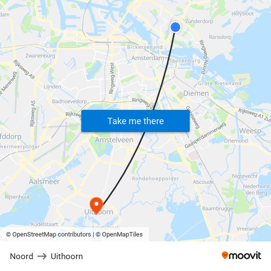 Noord to Uithoorn map