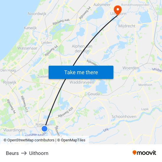 Beurs to Uithoorn map