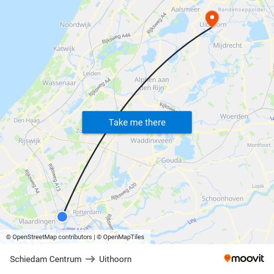 Schiedam Centrum to Uithoorn map