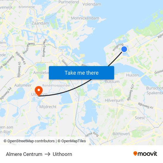Almere Centrum to Uithoorn map