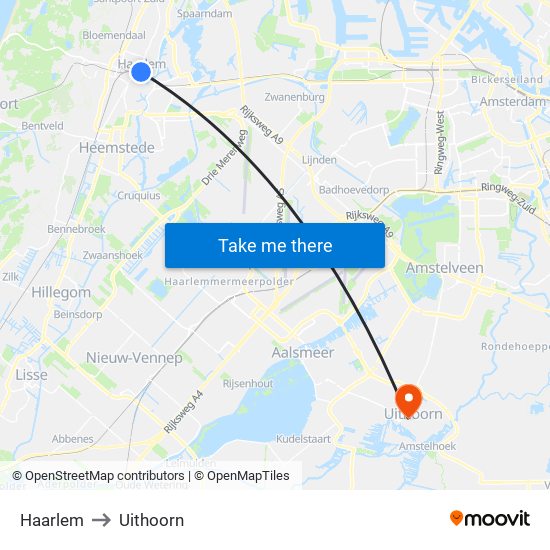 Haarlem to Uithoorn map