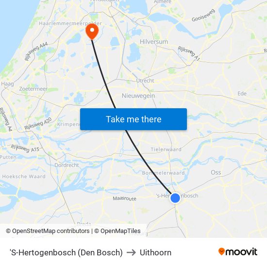 'S-Hertogenbosch (Den Bosch) to Uithoorn map