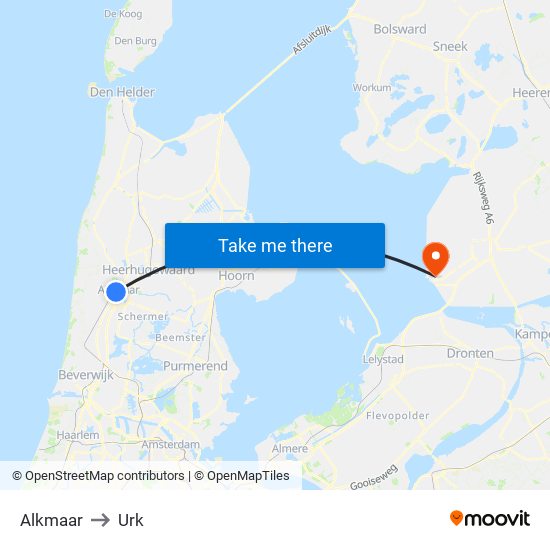 Alkmaar to Urk map