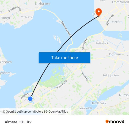 Almere to Urk map