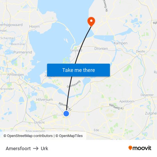 Amersfoort to Urk map