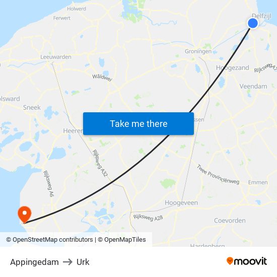 Appingedam to Urk map