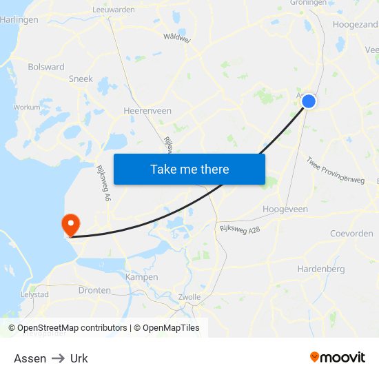 Assen to Urk map