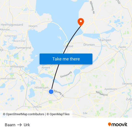 Baarn to Urk map