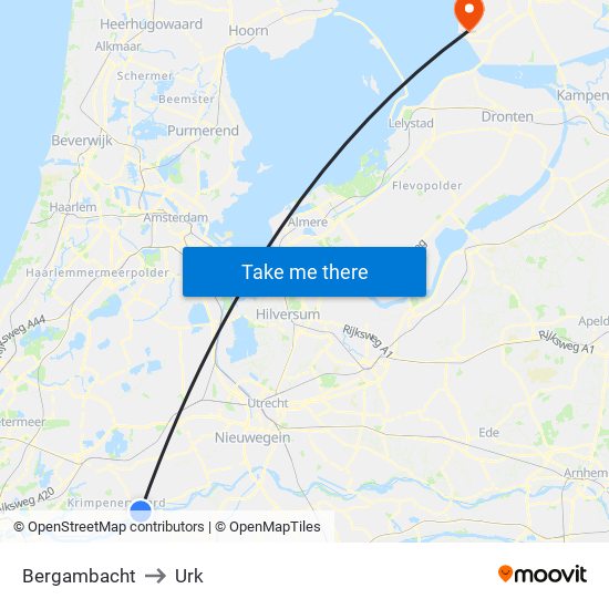 Bergambacht to Urk map