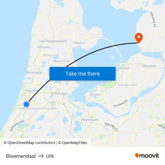 Bloemendaal to Urk map