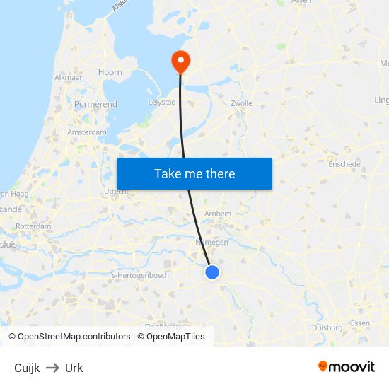Cuijk to Urk map