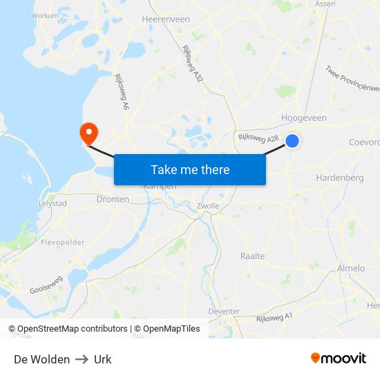 De Wolden to Urk map