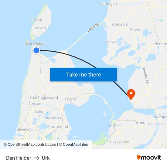 Den Helder to Urk map