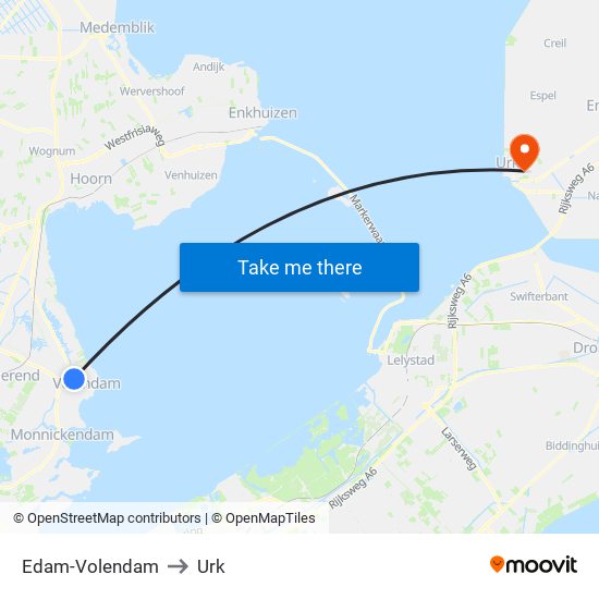 Edam-Volendam to Urk map