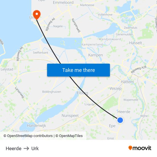 Heerde to Urk map
