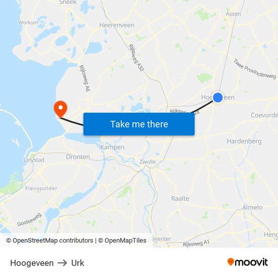 Hoogeveen to Urk map