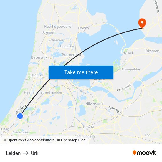 Leiden to Urk map
