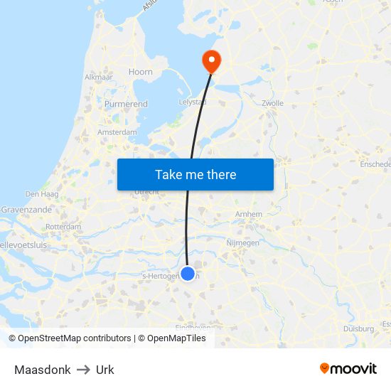 Maasdonk to Urk map