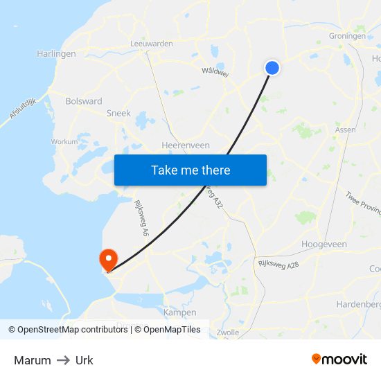 Marum to Urk map